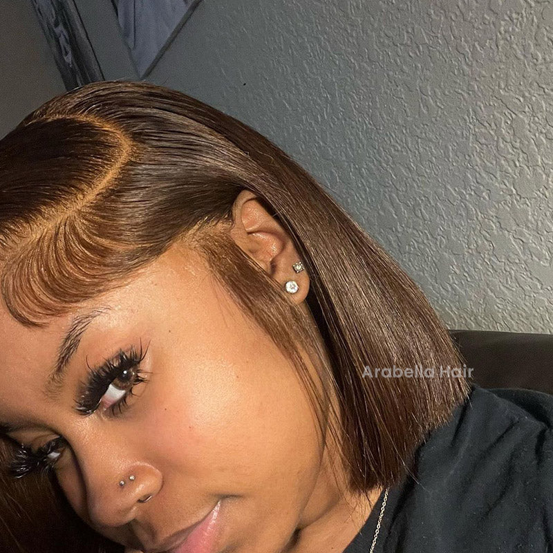 Arabella 6x5 invisible knots Glueless & 13x4 lace Chocolate Brown Straight Bob Wig Pre-cut Lace Beginner Friendly