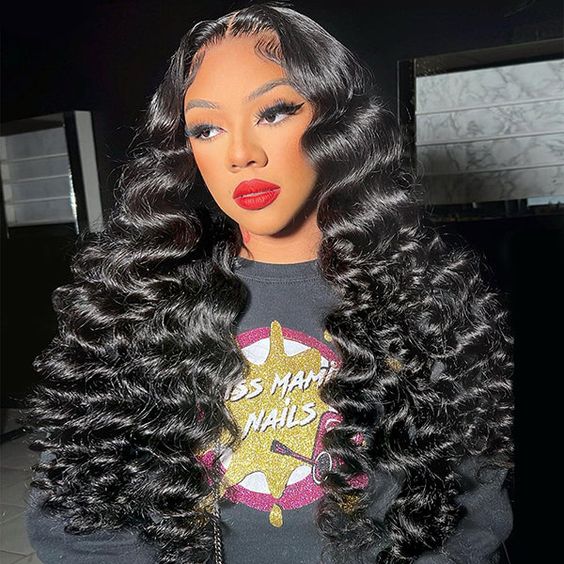 Arabella 4x4 Lace Closure Loose Deep Wave Wig Realistic Hairline Natural Black 100% Human Hair Wig