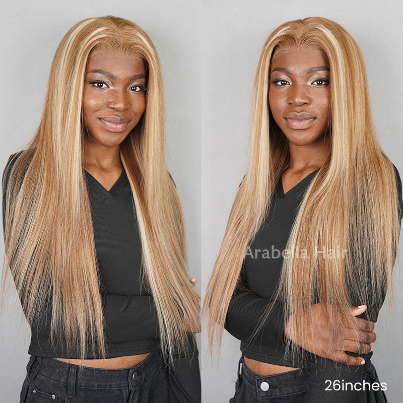 00013x4 Lace Front Mixed Brown & Blonde Color Straight Human Hair Wig