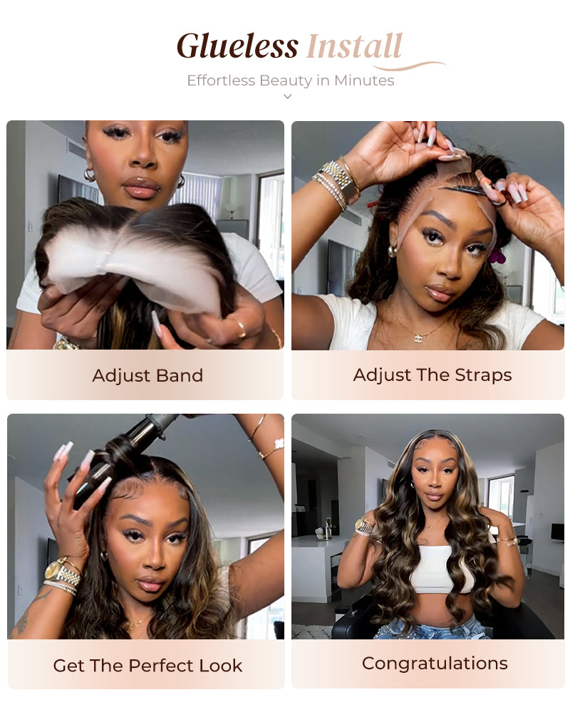 【Subscriber Deal】Arabella 13x4 Frontal Lace & 6x5 Invisible Knots Glueless Balayage Highlight Body Wave/Silky Straight Wig Invisible Knots Realistic Hairline