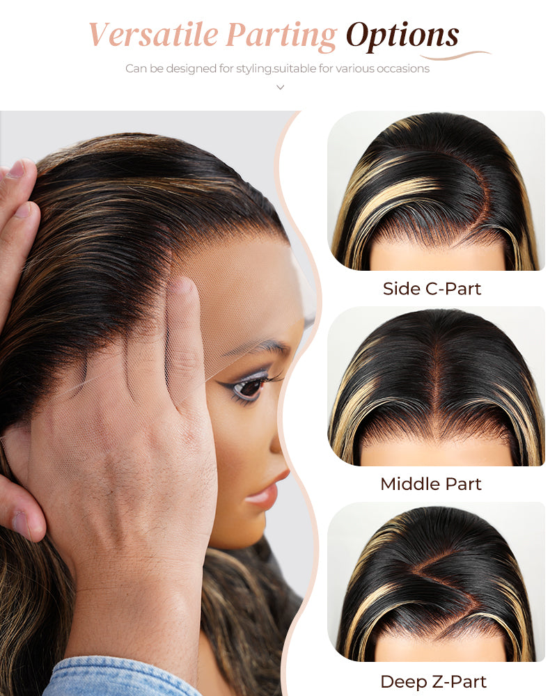 【Subscriber Deal】Arabella 13x4 Frontal Lace & 6x5 Invisible Knots Glueless Balayage Highlight Body Wave/Silky Straight Wig Invisible Knots Realistic Hairline
