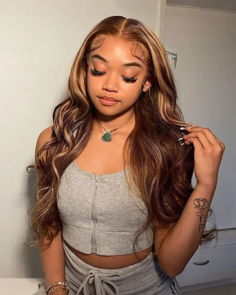 【BOGO】13x4 Lace Front Honey Blonde Piano Highlights Body Wave Human Hair Wigs