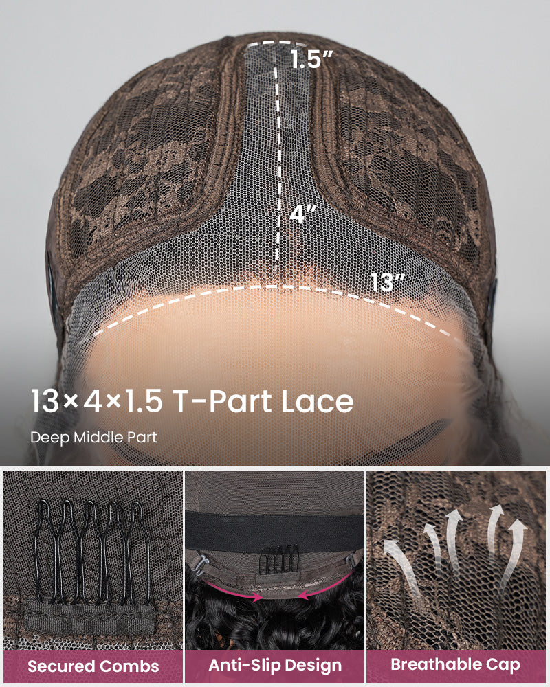 Arabella T-Part Lace Glueless Water Wave Wig Natural Black Clip & Go