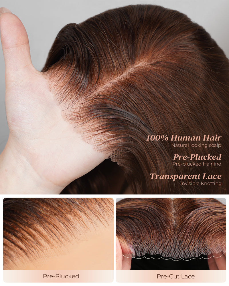 Limited Design Drak Brown Double Drawn Wavy Style Glueless 6x5 Pre-Cut Lace Human Hair Wigs