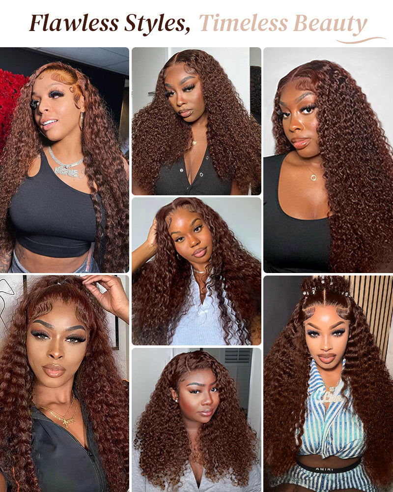 Arabella 13x4 Frontal Lace & 6x5 Invisible Knots Glueless Chocolate Brown Water Wave Wig Invisible Knots Realistic Hairline