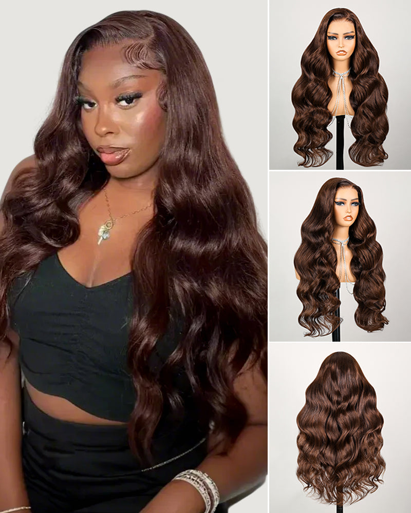 Arabella 6x5 invisible knots Glueless Chocolate Brown Body Wave Wig Pre-cut Lace Beginner Friendly