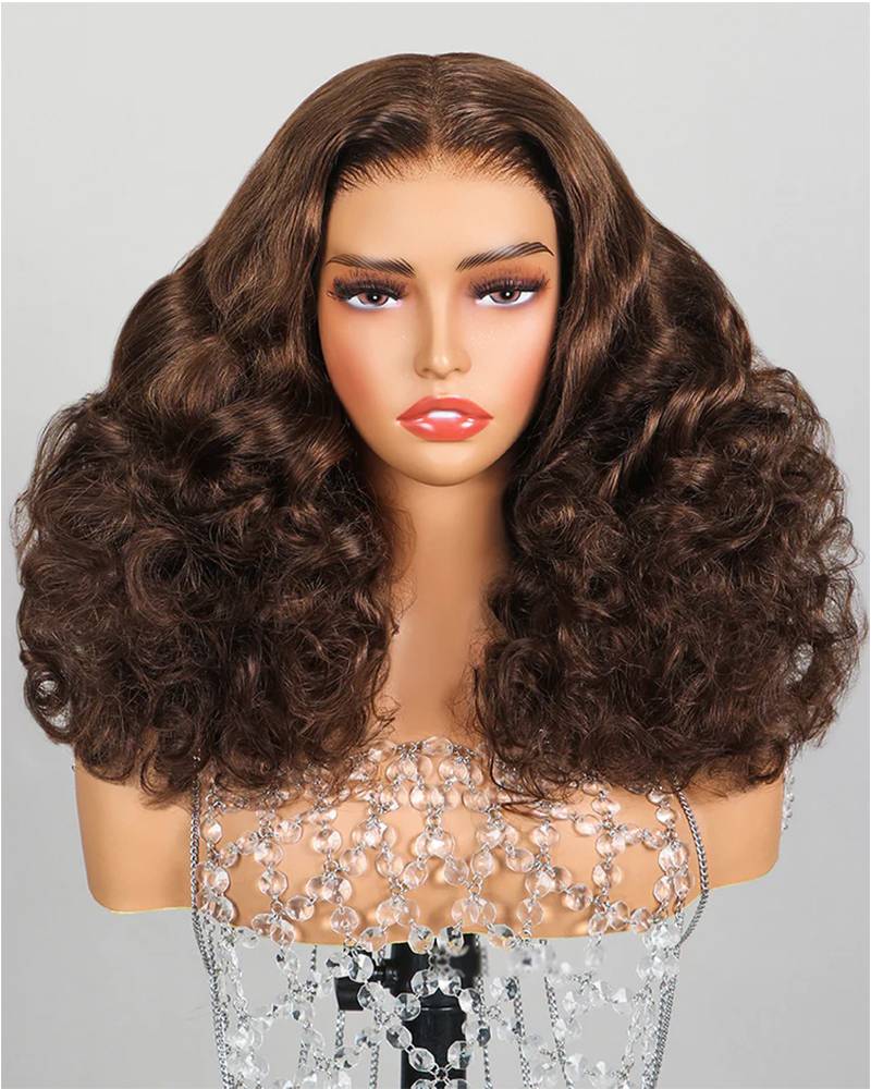 Limited Design Drak Brown Double Drawn Wavy Style Glueless 6x5 Pre-Cut Lace Human Hair Wigs