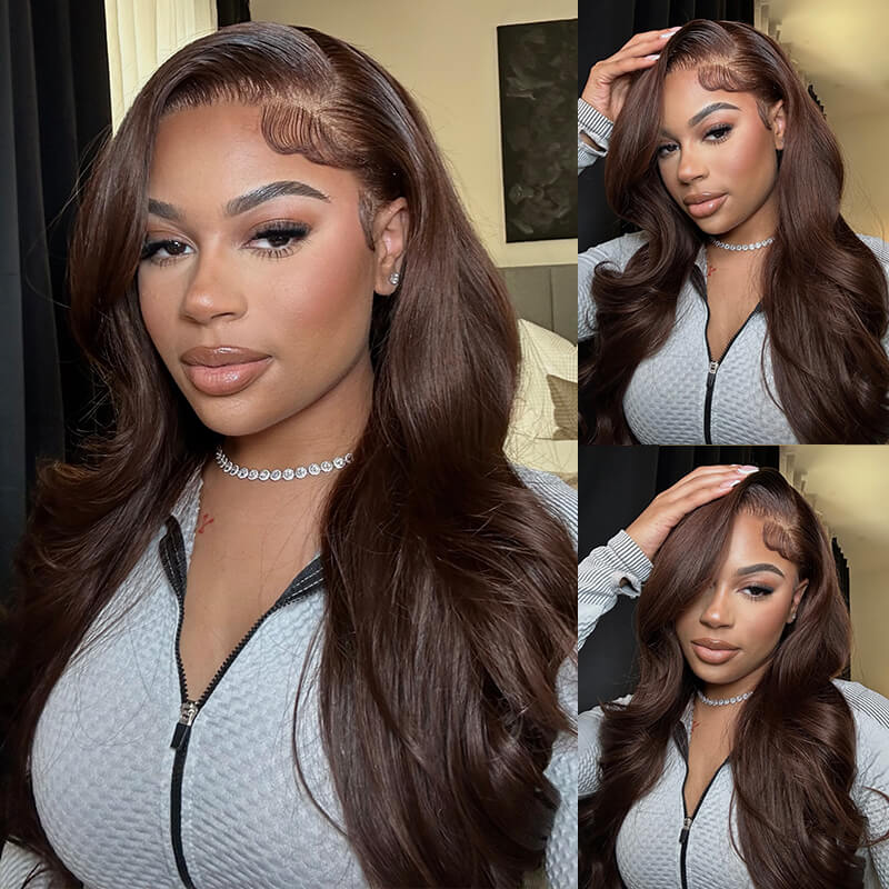 Arabella 6x5 invisible knots Glueless Chocolate Brown Body Wave Wig Pre-cut Lace Beginner Friendly