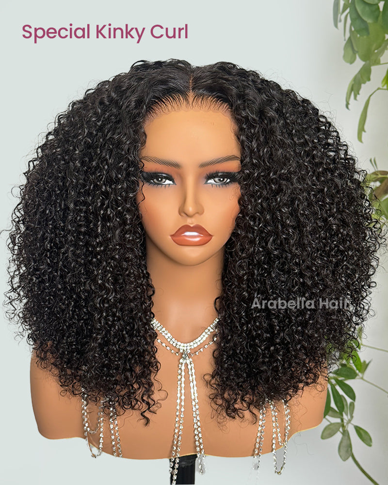 Arabella 6x5/13x4 Lace Glueless Jerry Curly Wig Pre-cut Lace Natural Black Beginner Friendly