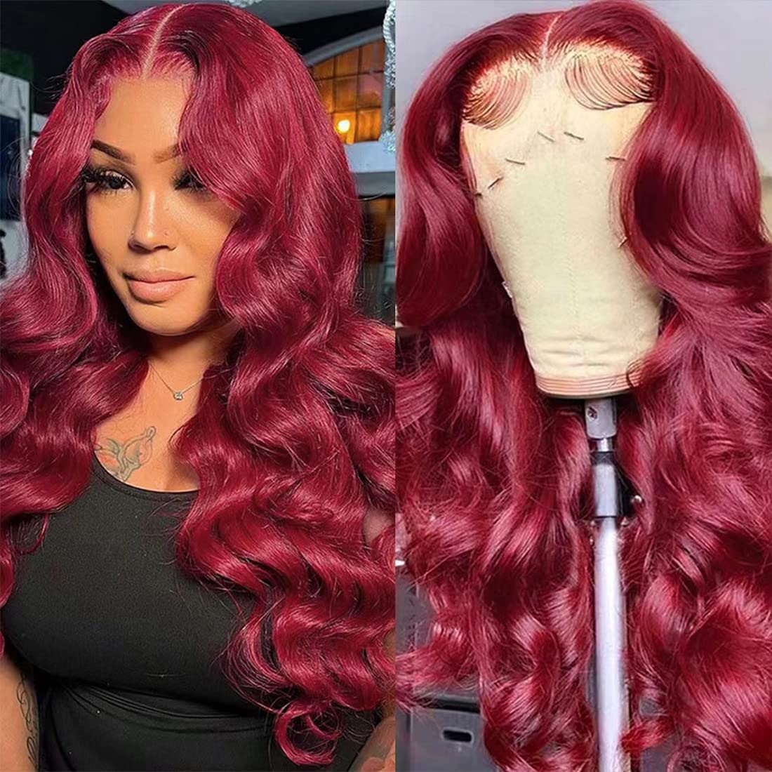Arabella 6x5/13x4 Lace Glueless Burgundy 99J Straight Wig Pre-cut Lace Beginner Friendly