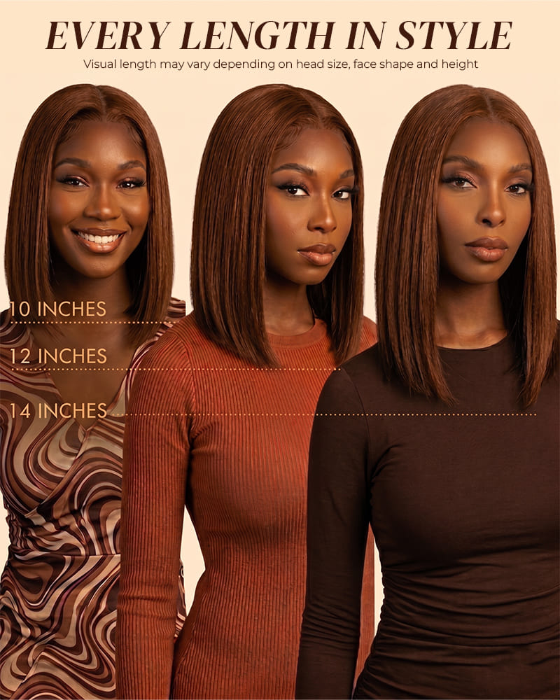 Arabella 13x6 Three-Go™ 250% High Density Chocolate Brown Glueless Wig Straight Bob Wig With Drawstring