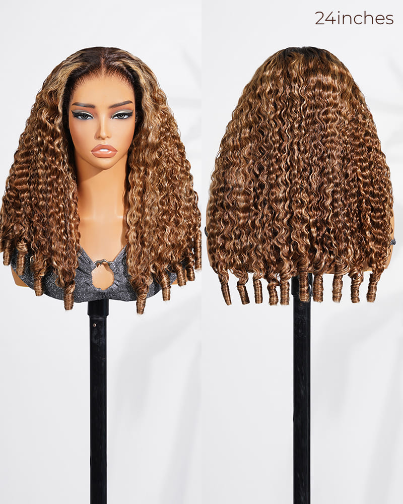 Arabella 13x6 Three-Go™ Ombre Highlight Honey Blonde Glueless Wig Jerry Curly with Burmese Curly With Drawstring 100% Human Hair Wig