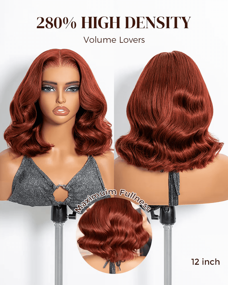Arabella 13x6 Three-Go™ 280% High Density Body Wave Bob Invisible Knots Reddish Brown Glueless Beginner Friendly