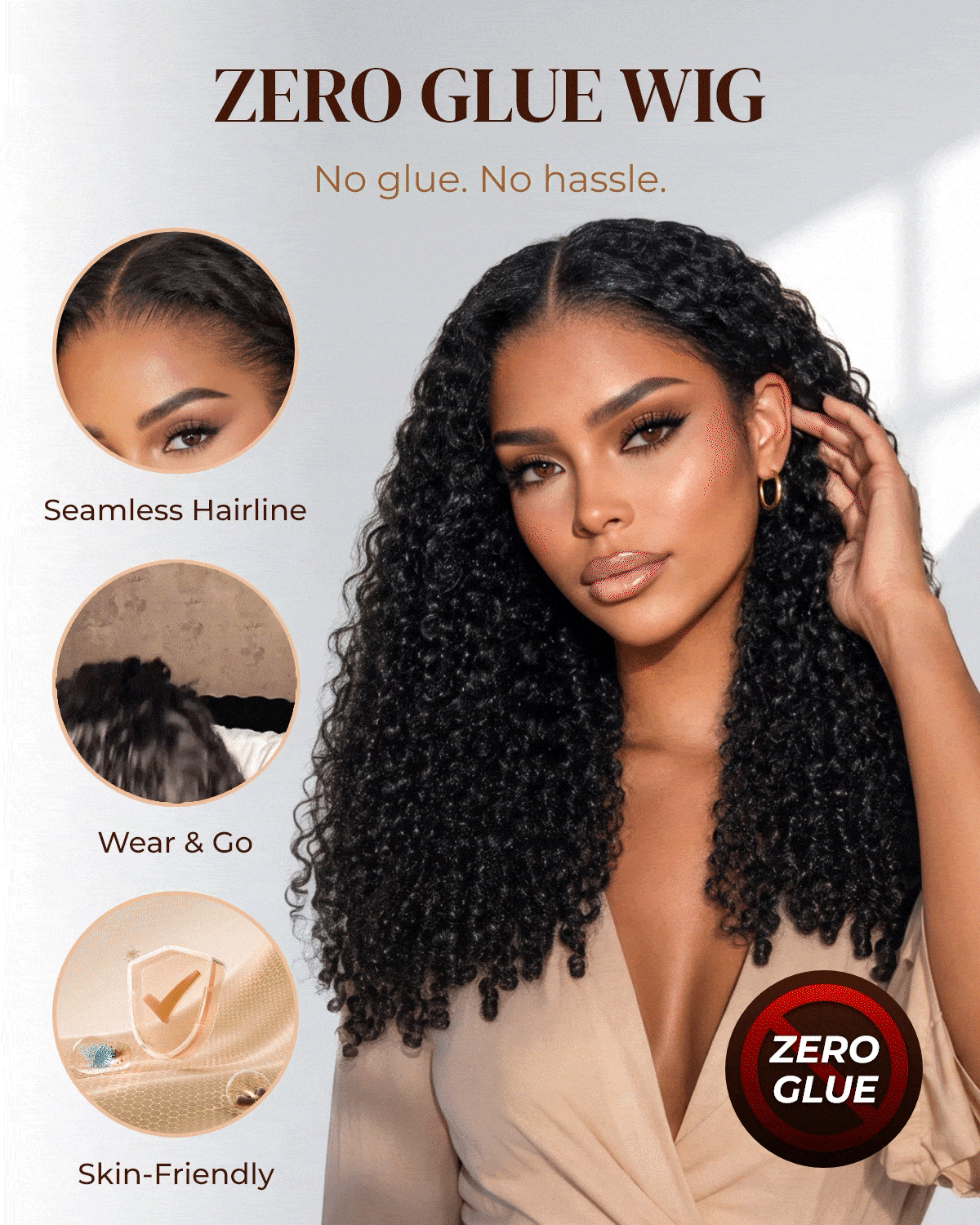 Arabella Zerowear™ 13x6 Invisible HD Lace Glueless Wig Jerry Curly with Burmese Curly With Drawstring Natural Black 100% Human Hair Wig