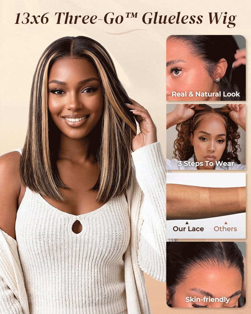 Arabella 13x6 Three-Go™ 250% High Density Ombre Platinum Blonde Balayage Highlights Old Money Bob Glueless Wig Straight Bob Wig With Drawstring