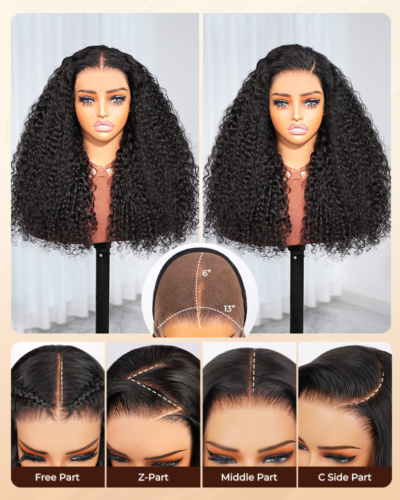 Arabella 13x6 Three-Go™ Natural Black Glueless Wig Jerry Curly with Burmese Curly With Drawstring 100% Human Hair Wig
