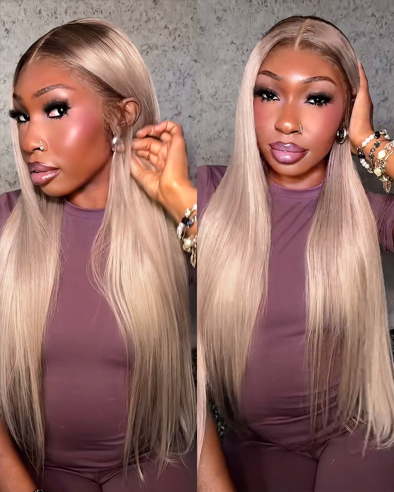 【$299 = 2 WIGS】Arabella 13x6 Three-Go™ Ash Blonde Ombre Glueless Wig Silky Straight With Drawstring 100% Human Hair Wig