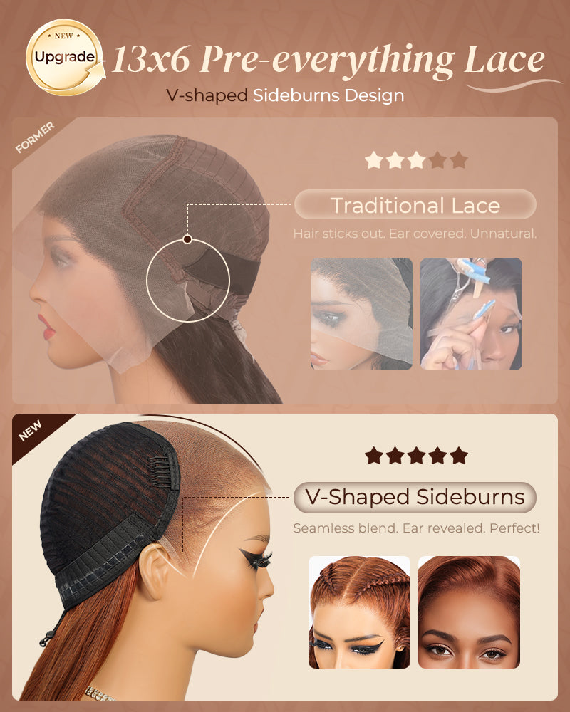 000Value Set | Arabella 13x6 Three-Go™ Auburn Highlights Brown Hair Glueless Wig Loose Body Wave With Drawstring
