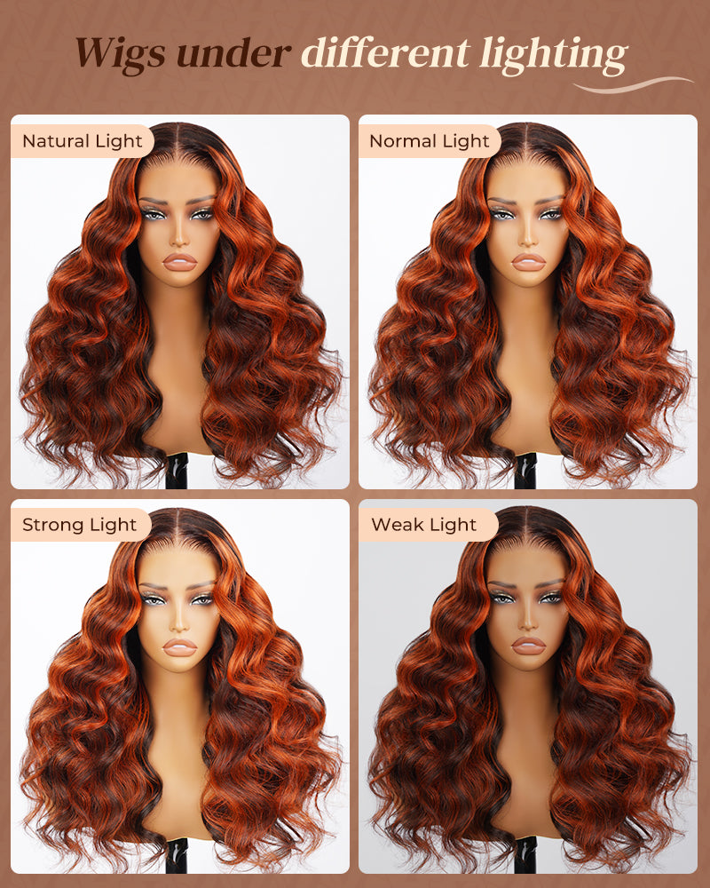 000Value Set | Arabella 13x6 Three-Go™ Auburn Highlights Brown Hair Glueless Wig Loose Body Wave With Drawstring