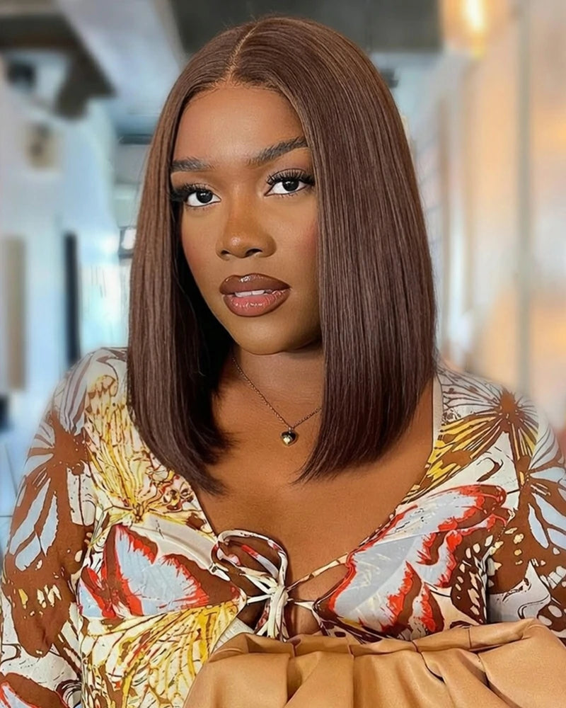 Arabella 13x6 Three-Go™ 250% Density Chocolate Brown Glueless Wig Straight Bob Wig With Drawstring