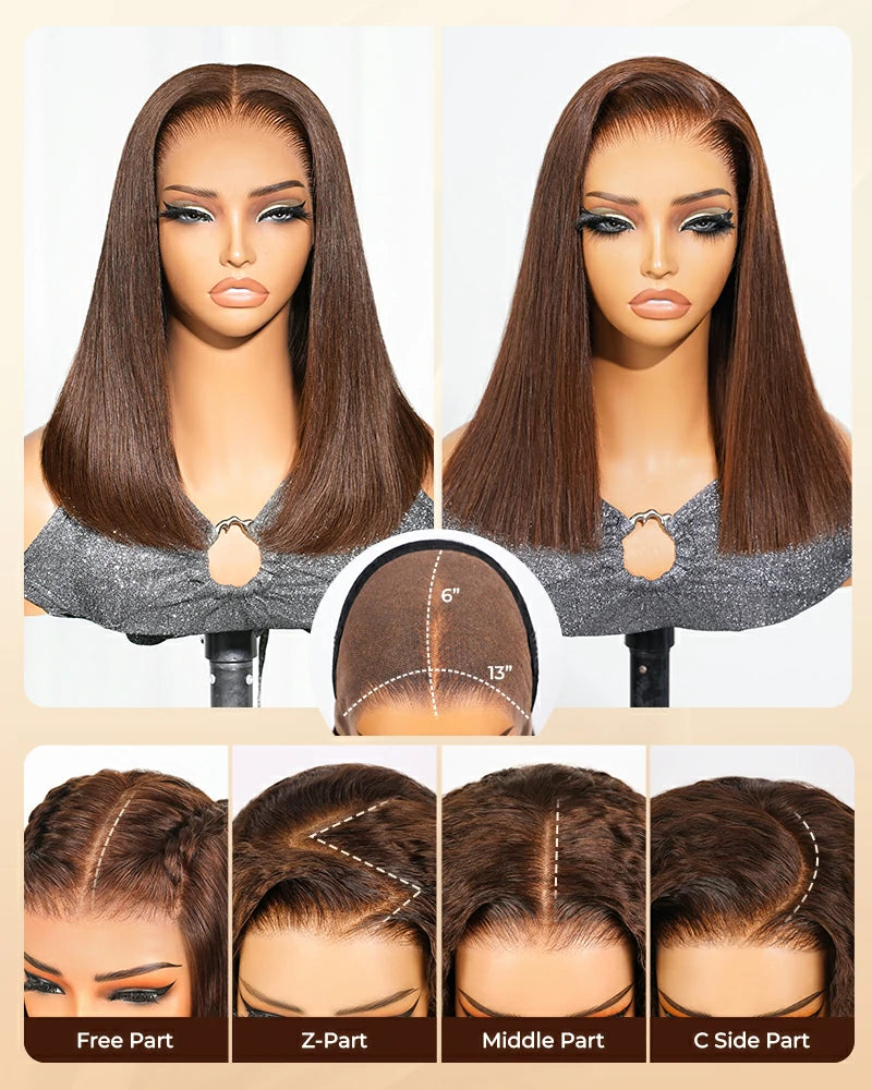 Arabella 13x6 Three-Go™ 250% Density Chocolate Brown Glueless Wig Straight Bob Wig With Drawstring