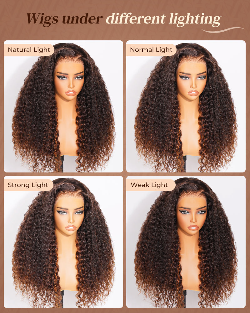 Chestnut Brown Ombre Water Wave Wig