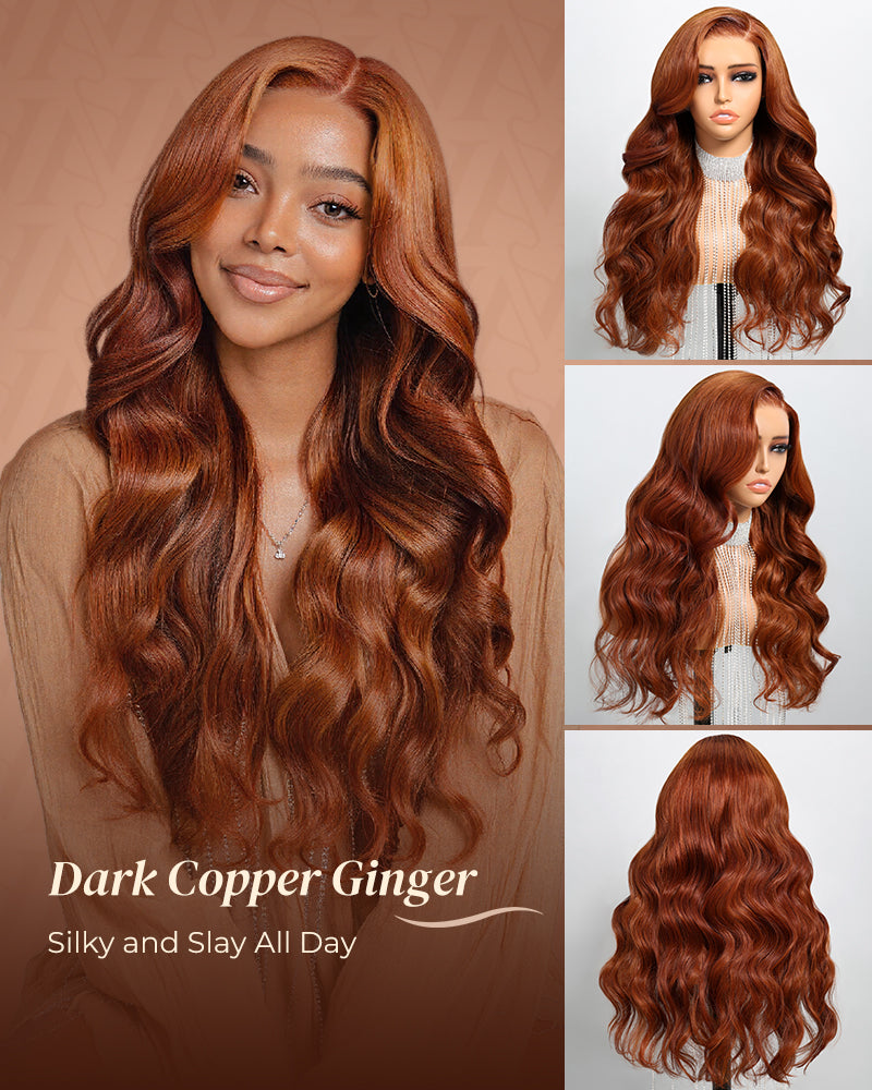 Arabella ginger glueless human hair wig—mannequin multi-angle, 13x6 lace front