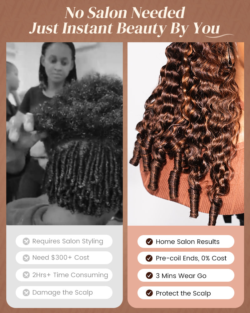 Dark Brown With Highlights Water Wave With Finger Coil Ends Wigs