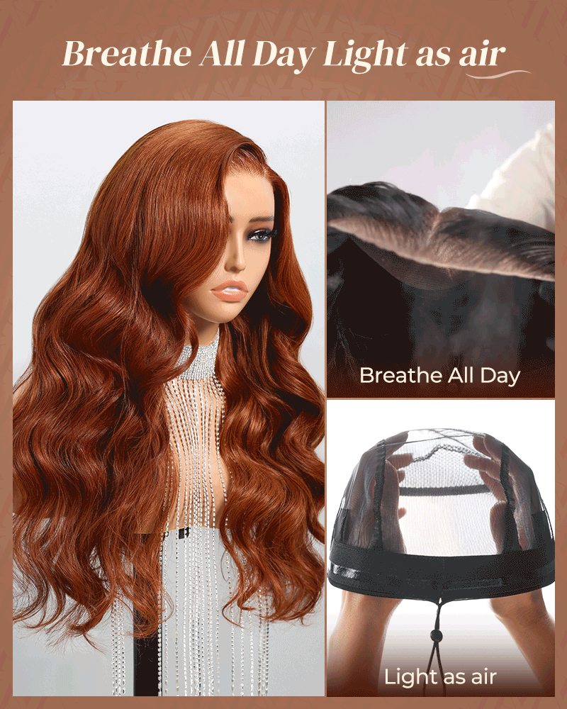 Arabella breathable ginger glueless wig—lightweight 13x6 lace front human hair