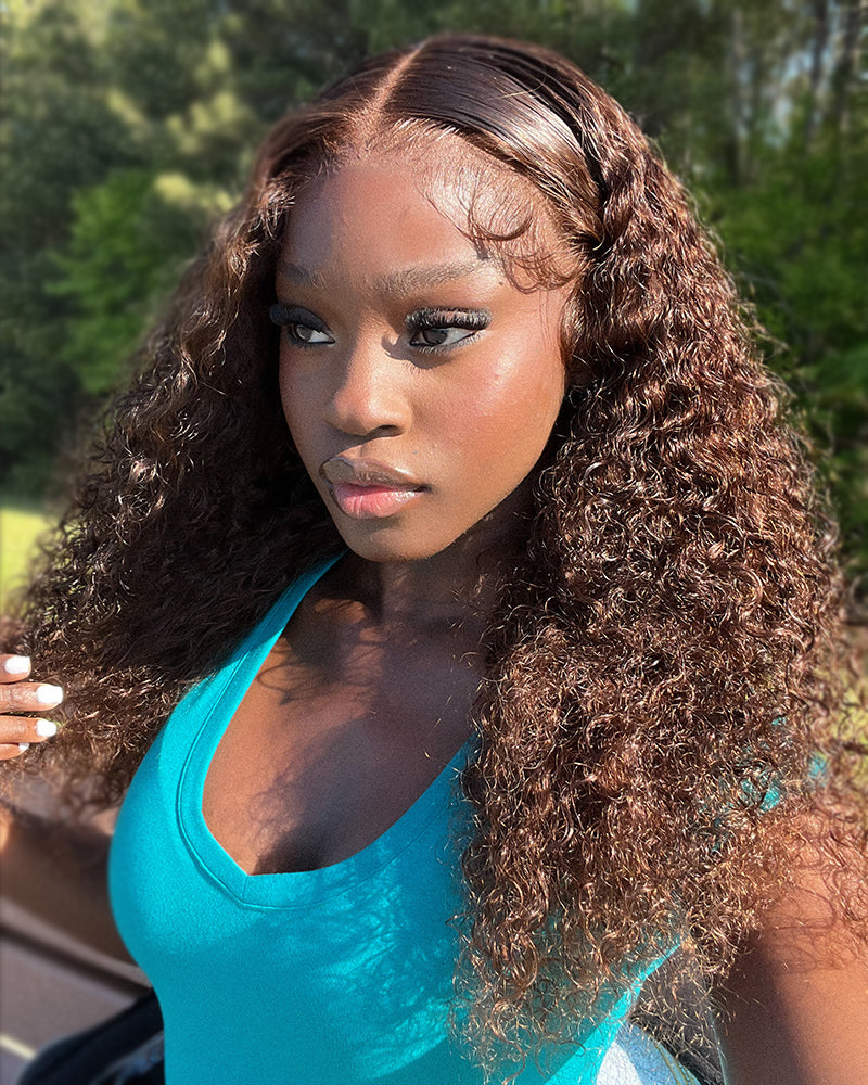 Arabella 13x6 Three-Go™ Chocolate Brown Glueless Wig Water Wave With Drawstring 100% Human Hair Wig