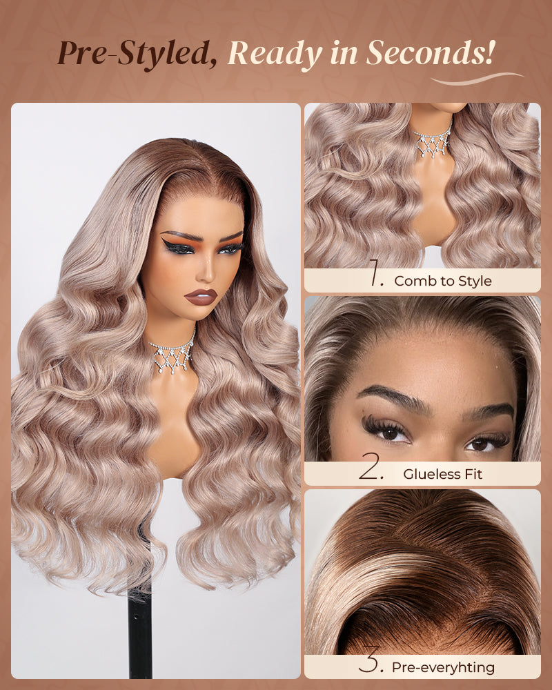 【$299 = 2 WIGS】Arabella 13x6 Three-Go™ Ash Blonde Ombre Glueless Wig Loose Body Wave With Drawstring 100% Human Hair Wig