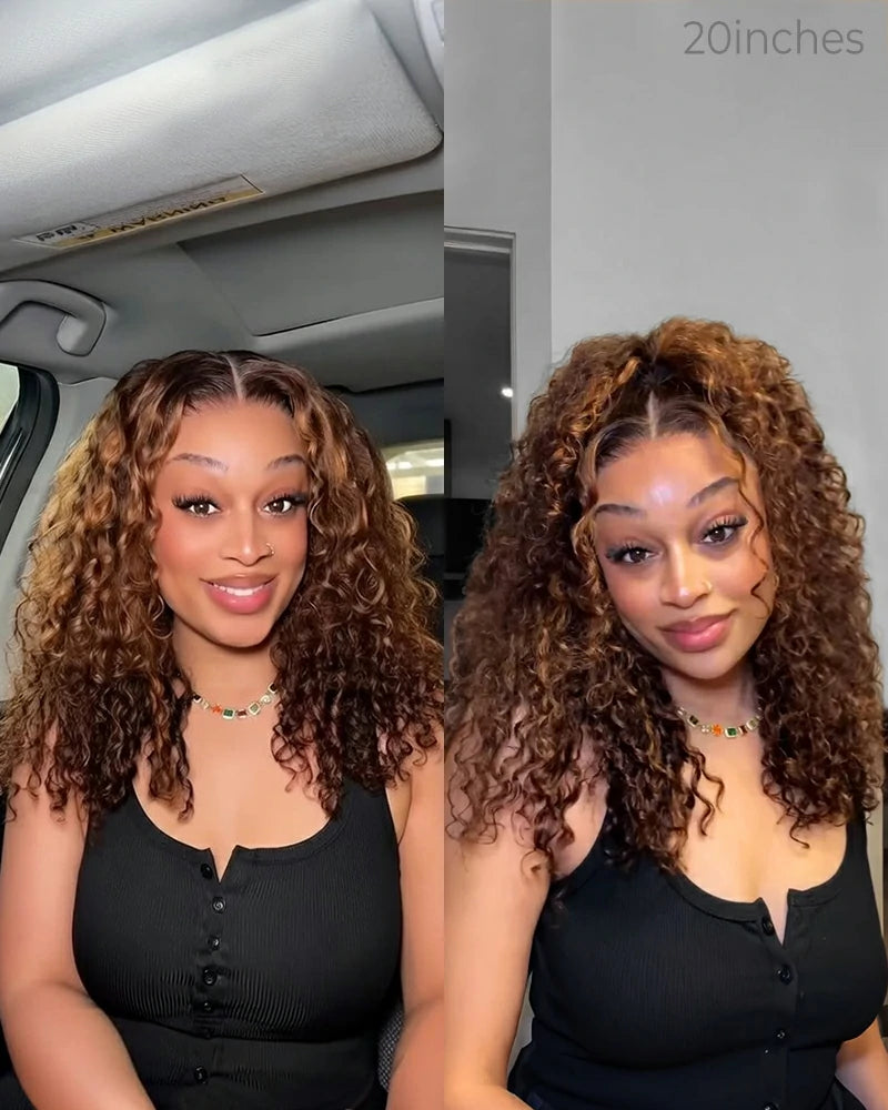 Arabella 13x6 Three-Go™ Glueless Wig Dark Brown Highlights Burmese Curly With Drawstring