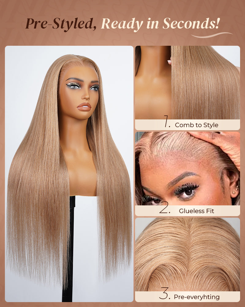 【$299 = 2 WIGS】Arabella 13x6 Three-Go™ Milk Tea Brown Glueless Wig Silky Straight With Drawstring 100% Human Hair Wig