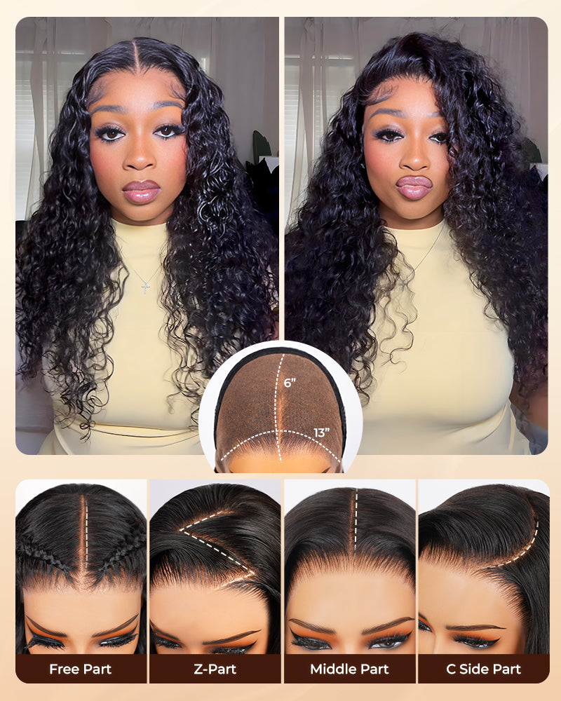 13x6 lace parting styles: Close-up of 13x6 lace wig parting space and seamless lace blend