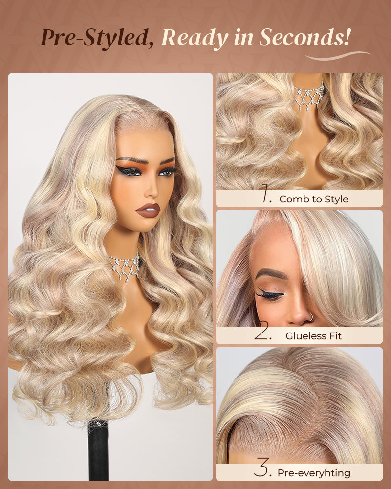 Arabella 13x6 Three-Go™ Blonde Highlight Glueless Wig Loose Body Wave With Drawstring 100% Human Hair Wig