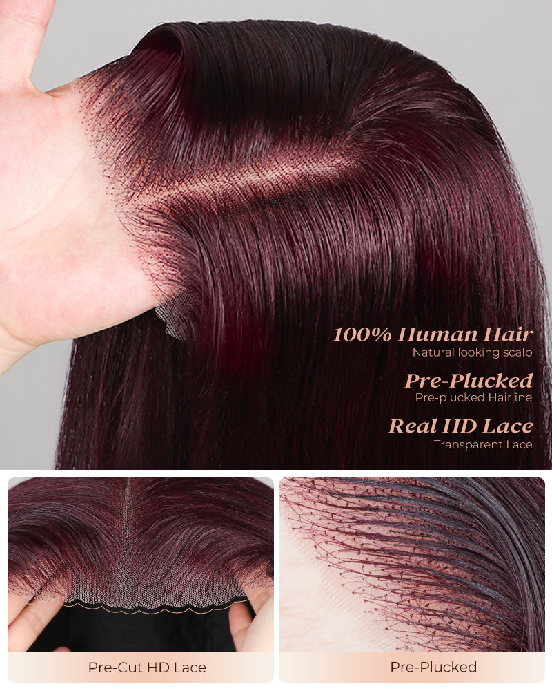 【Subscriber Deal】Arabella 6x5/13x4 Lace Glueless Dark Plum Straight Wig Pre-cut Lace Beginner Friendly