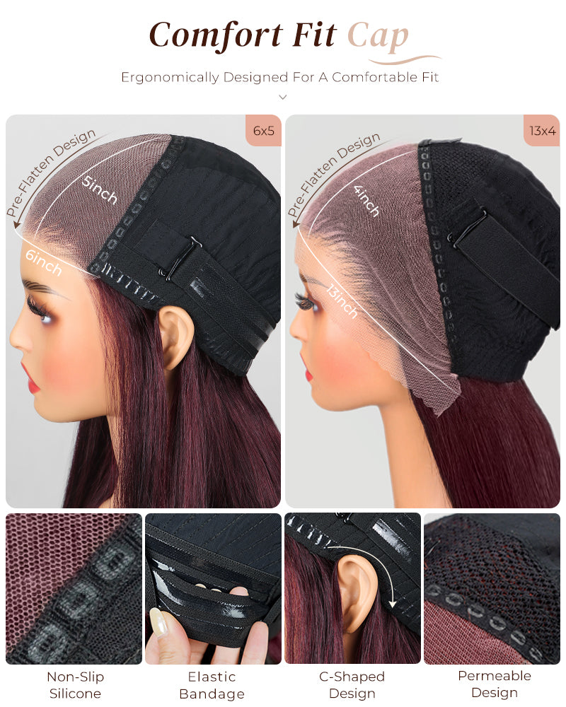 【$299 = 2 WIGS】Arabella 13x4 Frontal Lace Dark Plum Body Wave Wig Invisible Knots Realistic Hairline