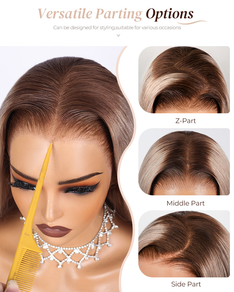 Arabella 6x5 invisible knots Glueless Ash Blonde Ombre Straight Bob Wig Pre-cut Lace Beginner Friendly