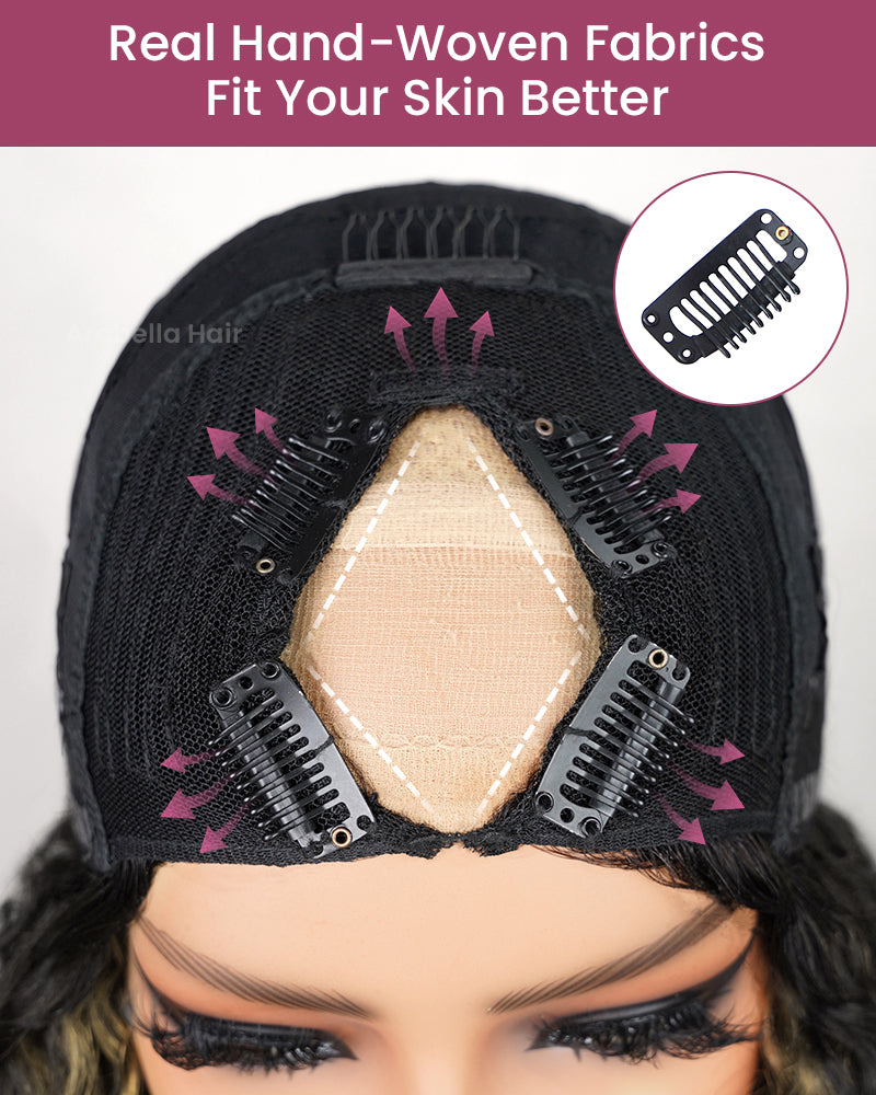 Arabella V-Part Lace Glueless Balayage Highlight Body Wave Wig Invisi Drawstring Clip & Go