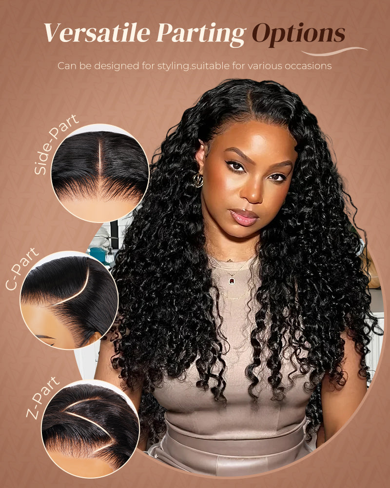 Glueless Wig Water Wave With Finger Coil Ends