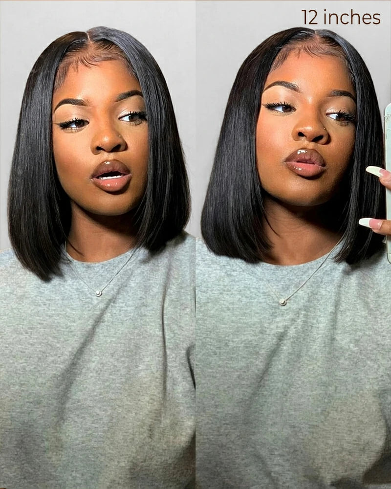 Arabella 6x5 Invisible Knots Glueless & 13x4 Frontal Lace Straight Bob Wig Pre-cut Lace Natural Black Beginner Friendly