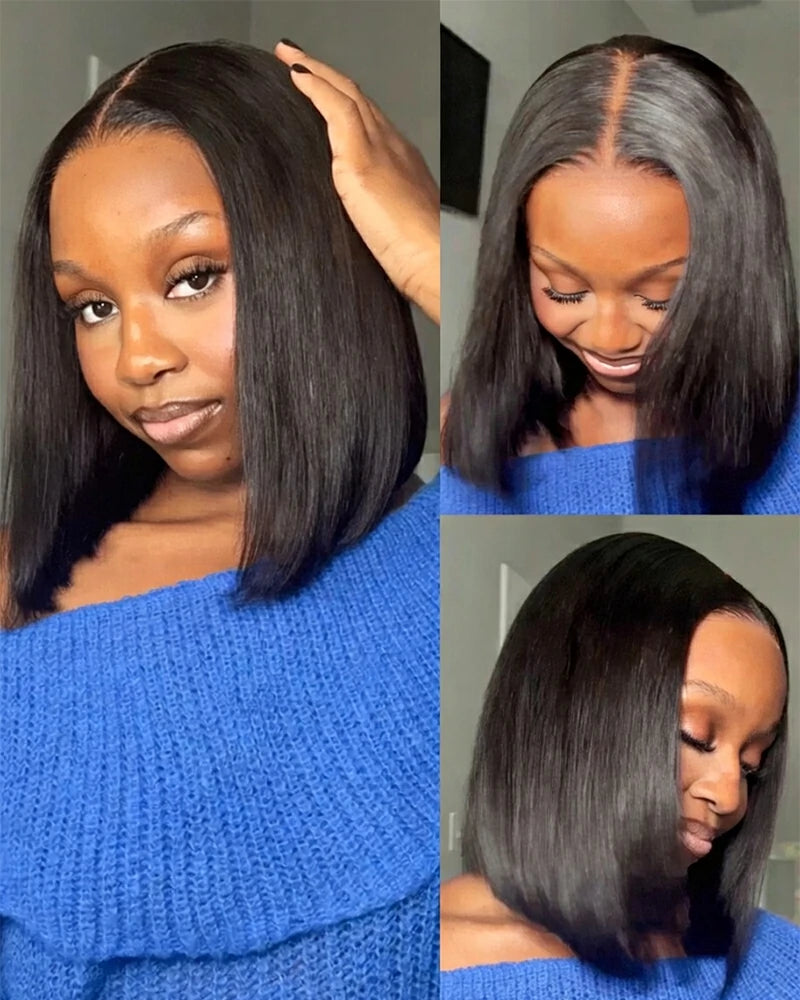 Arabella 6x5 Invisible Knots Glueless & 13x4 Frontal Lace Straight Bob Wig Pre-cut Lace Natural Black Beginner Friendly