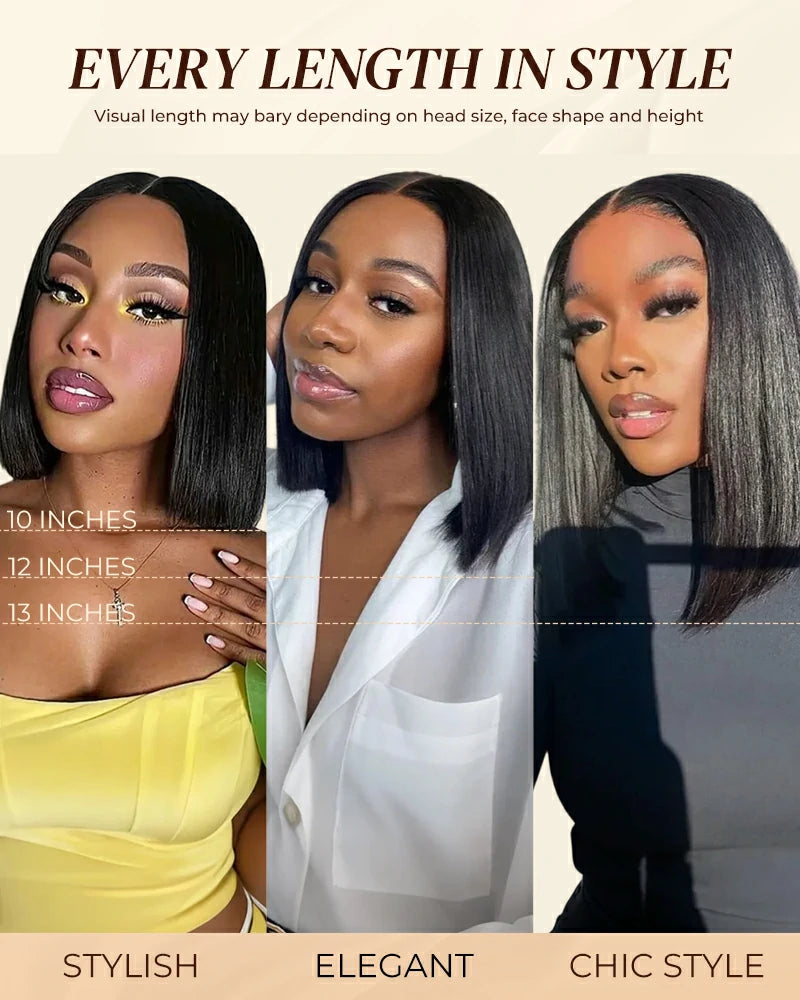 Arabella 6x5 Invisible Knots Glueless & 13x4 Frontal Lace Straight Bob Wig Pre-cut Lace Natural Black Beginner Friendly