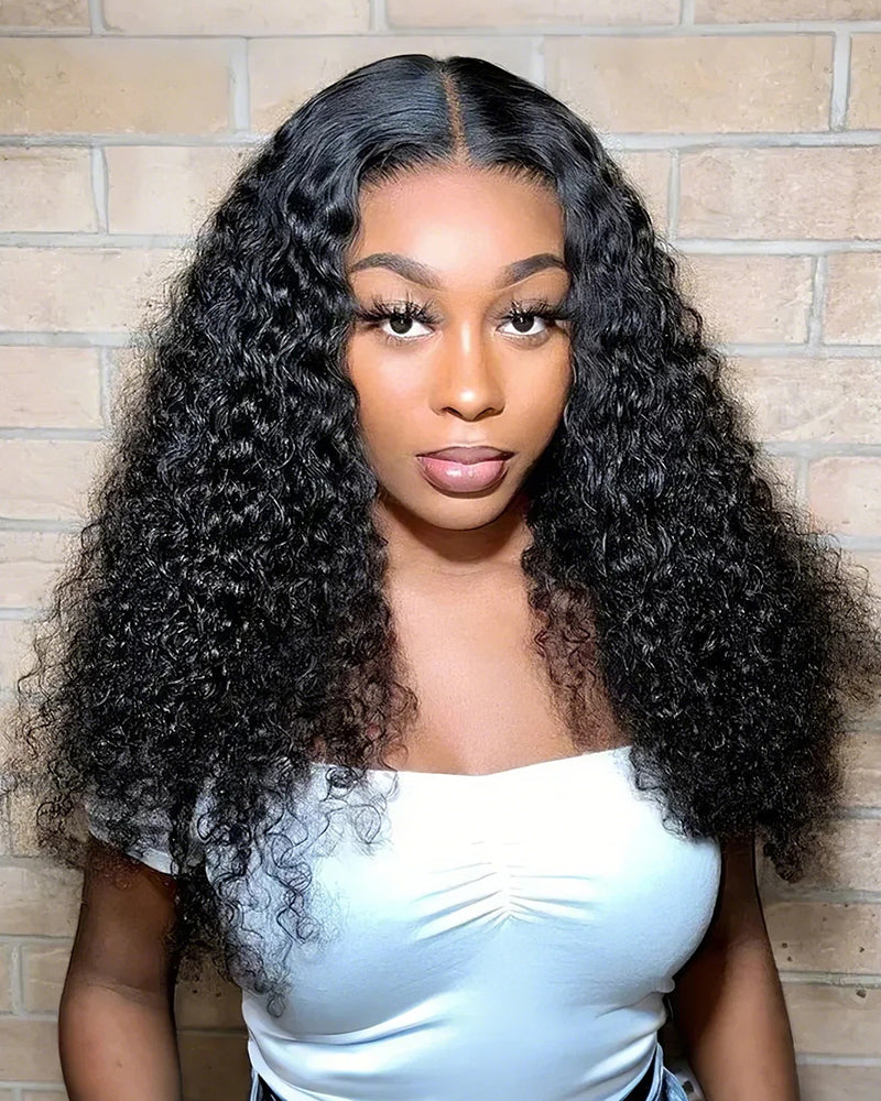 0004x4 Glueless Lace Water Wave Lace Closure Natural Black Human Hair Wig