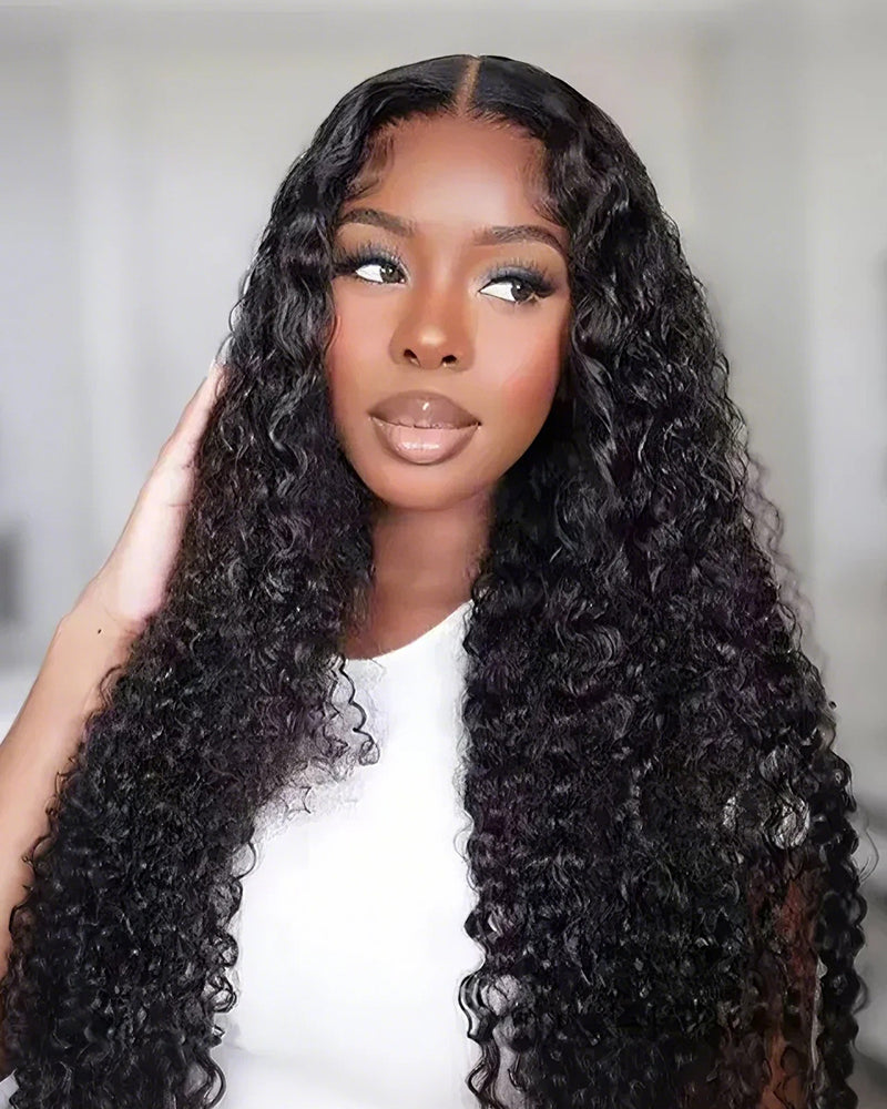 0004x4 Glueless Lace Water Wave Lace Closure Natural Black Human Hair Wig