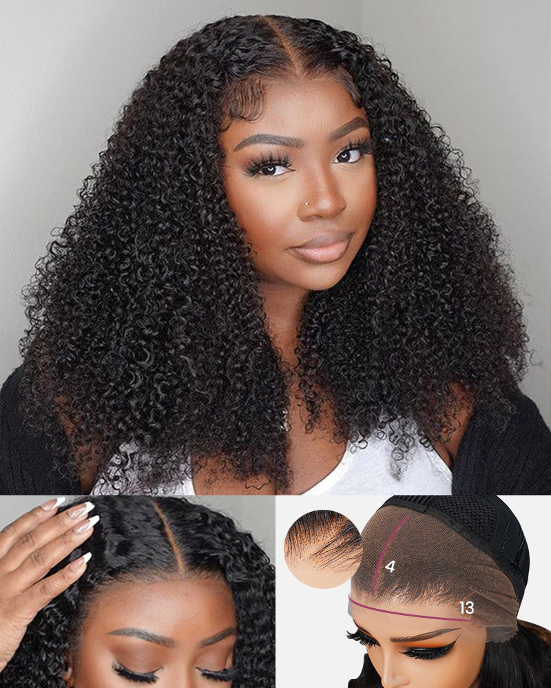 Arabella 6x5/13x4 Lace Glueless Jerry Curly Wig Pre-cut Lace Natural Black Beginner Friendly