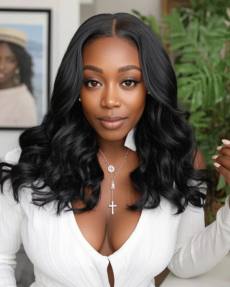 【BOGO】Glueless Natural Black Wavy Blowout 6x5 Pre-Cut Lace Human Hair Wigs