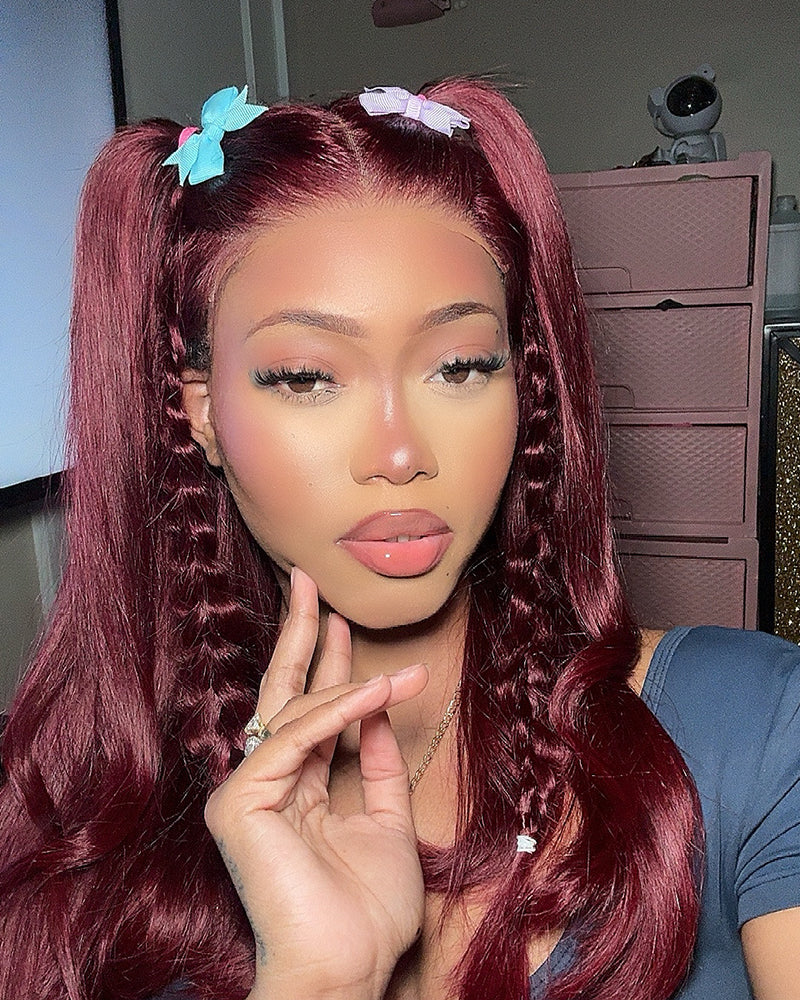 Arabella 6x5 invisible knots Glueless Burgundy Straight Wig Pre-cut Lace Beginner Friendly