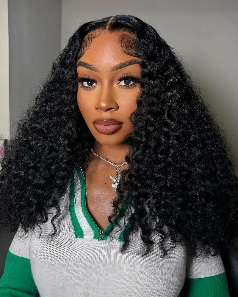 000Deep Wave Natural Black 4x4 Lace Human Hair Wig Middle Part
