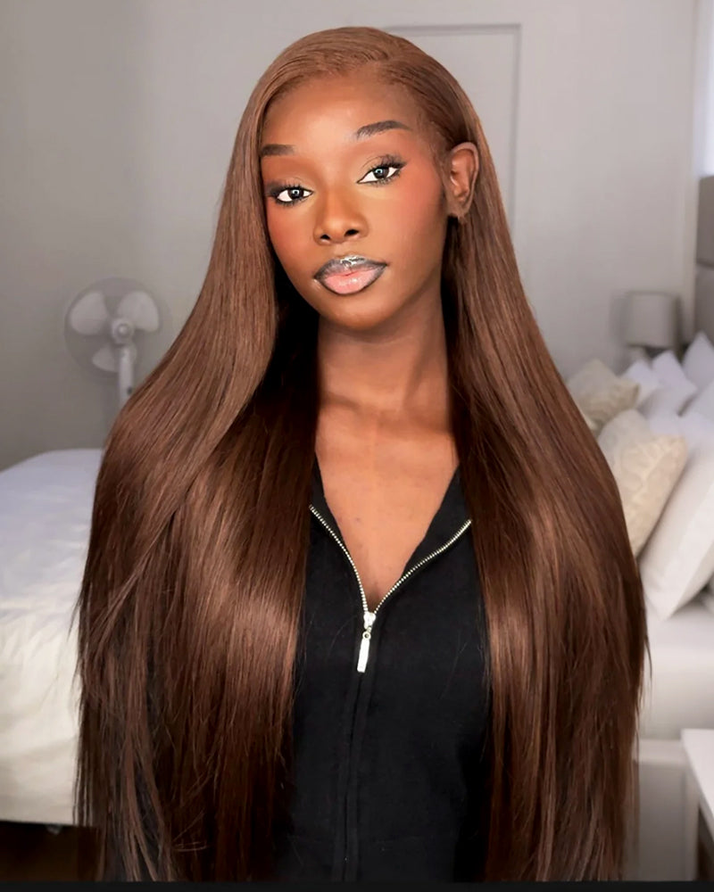Chocolate brown glueless lace front human hair wig for Black women, Arabella